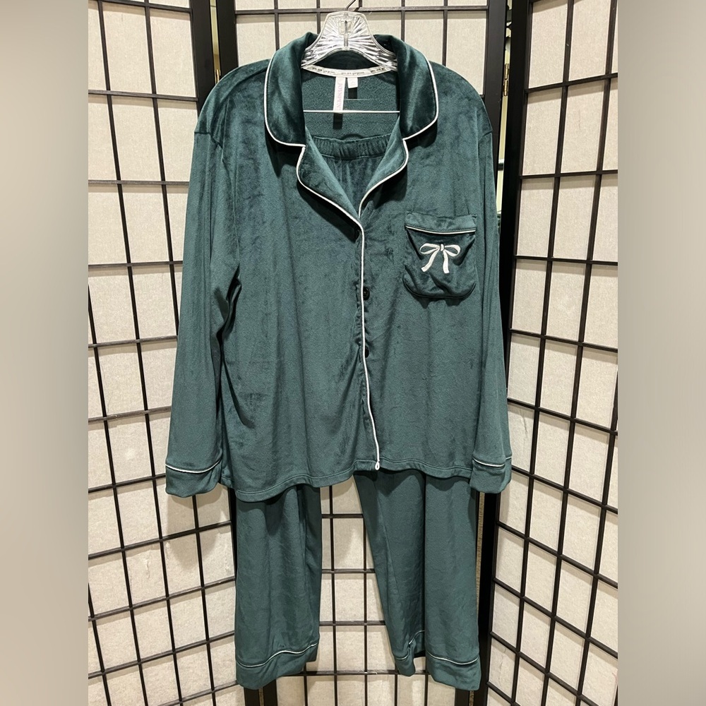 JOYSPUN Relaxed Wide-Leg VELVET PAJAMAS IN FOREST GREEN WOMEN SIZE XL